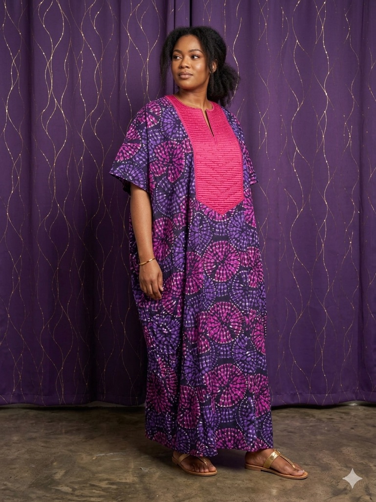 Vibrant Purple & Hot Pink Printed Caftan / Mu Mu